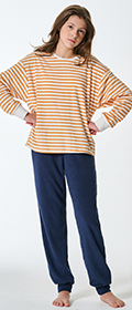 Schiesser Schlafanzug lang Frottee Bündchen Ringel Nightwear