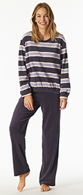 Schiesser Schlafanzug lang Frottee Bündchen Casual Essentials